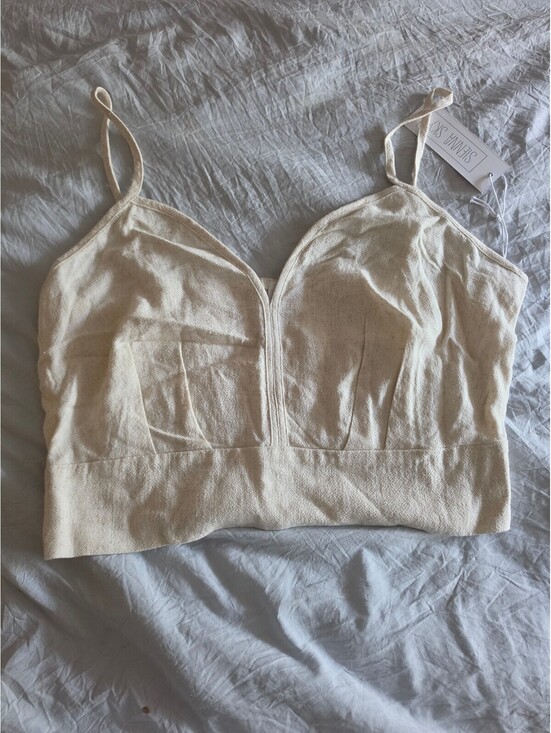 Sienna Sky Tops - Sienna Sky Cream Cropped Tank Top with Adjustable Straps, Size Large